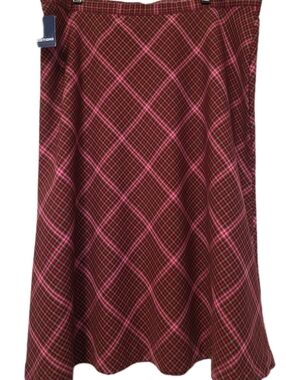 NWT Womens Red Tan Plaid Midi Skirt Size 18 Basic Editions Cottagecore Coquette